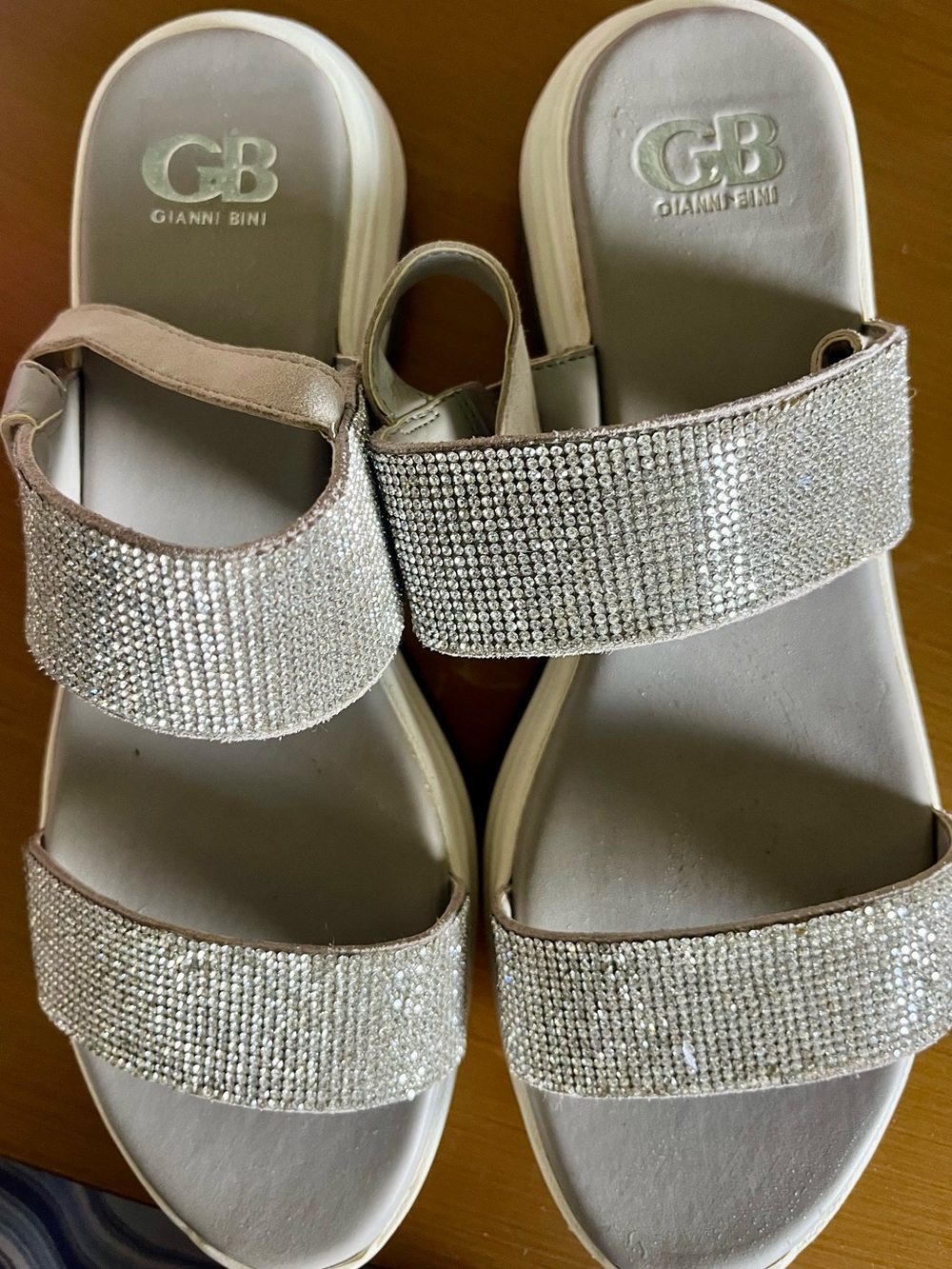 Gianni Bini Champagne Crystal Strap Slide Sandals, 9.5M